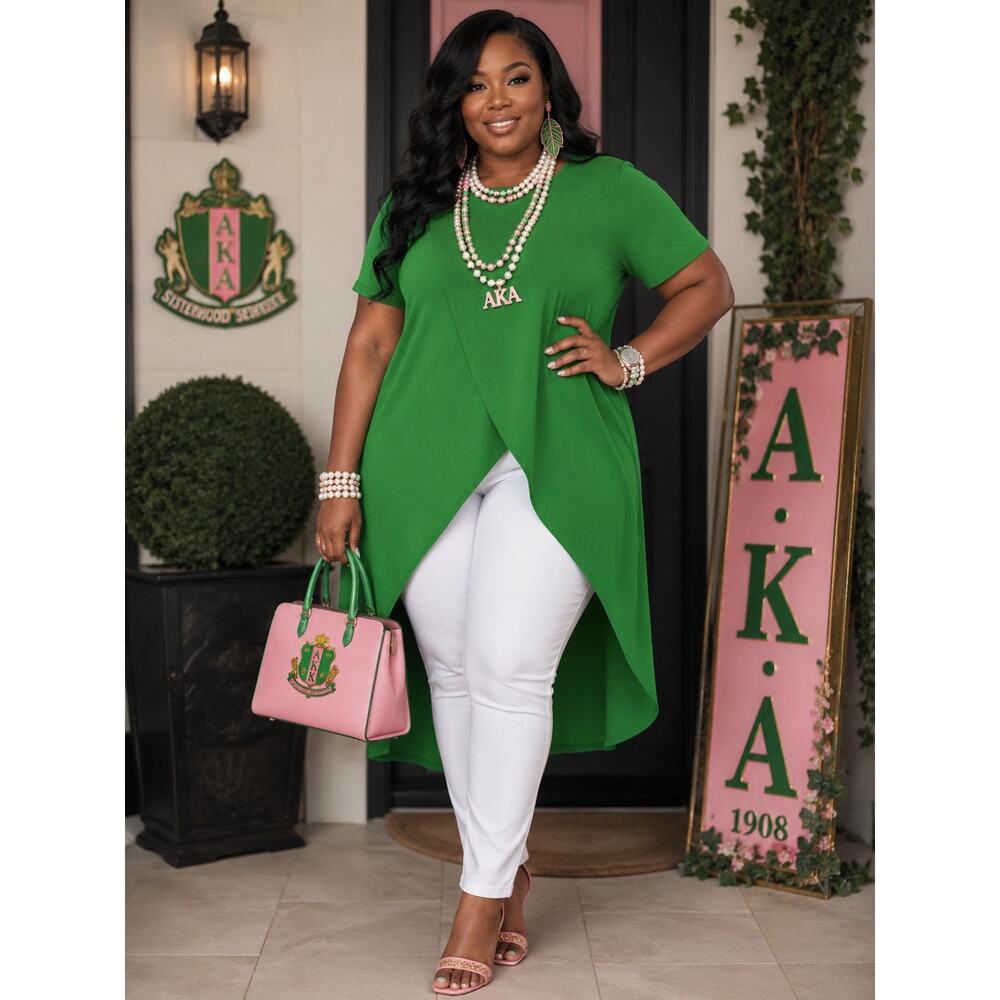 SHEIN Green Short Sleeve Tulip Hem Tunic Blouse